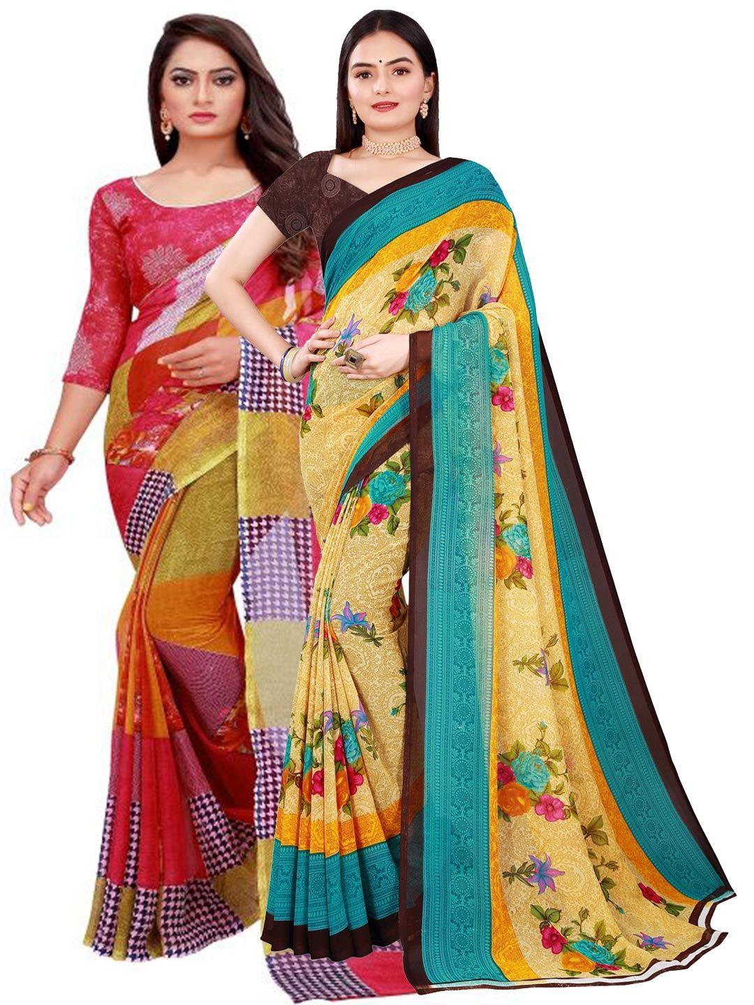 Florence Pack of 2 Beige & Red Pure Georgette Saree