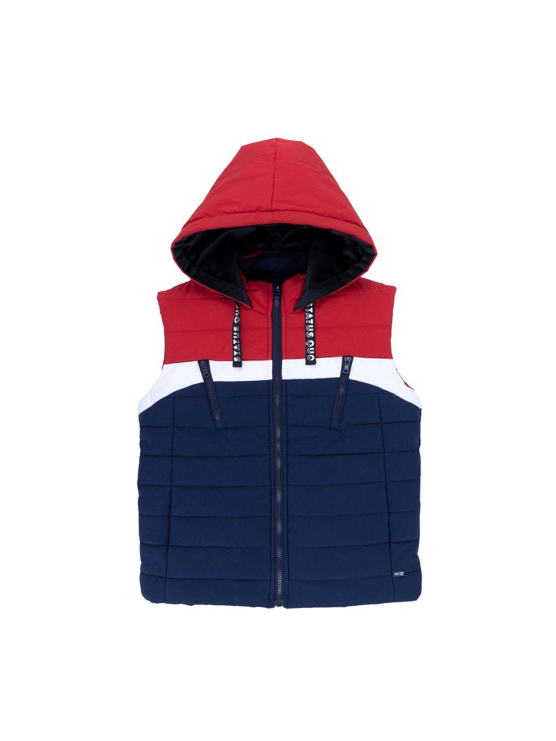 Status Quo Boys Red Colourblocked Crop Padded Jacket