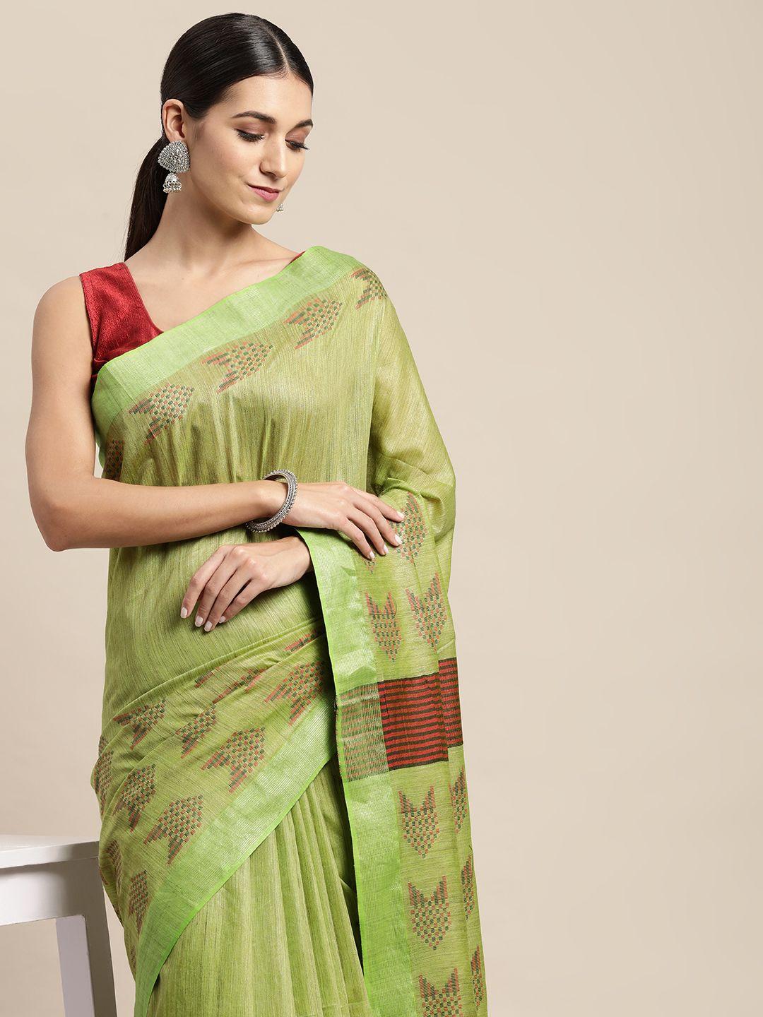 swatika Green & Maroon Geometric Woven Design Bhagalpuri Saree