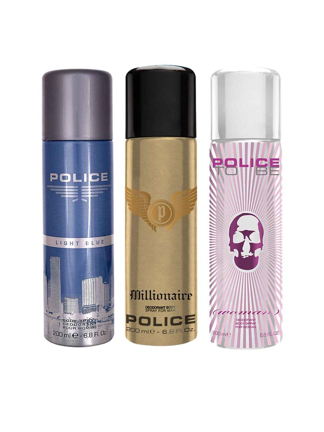 Police Men Transparent Set of 3 Deodorant - 200 ml Each