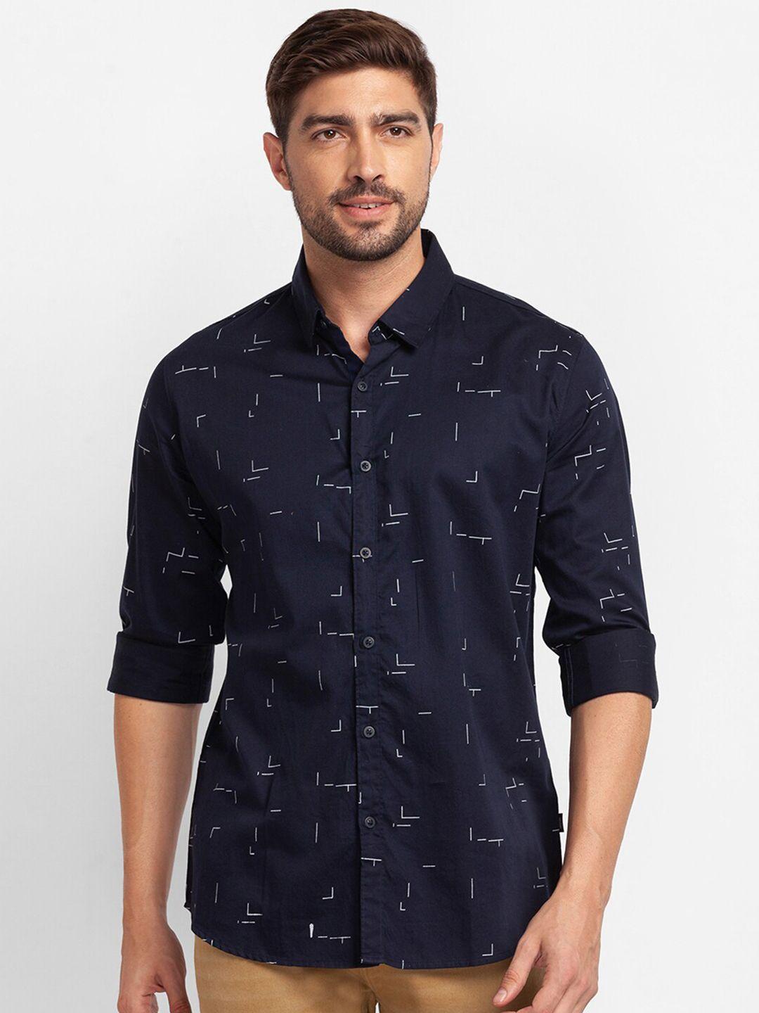 spykar-men-blue-printed-casual-shirt