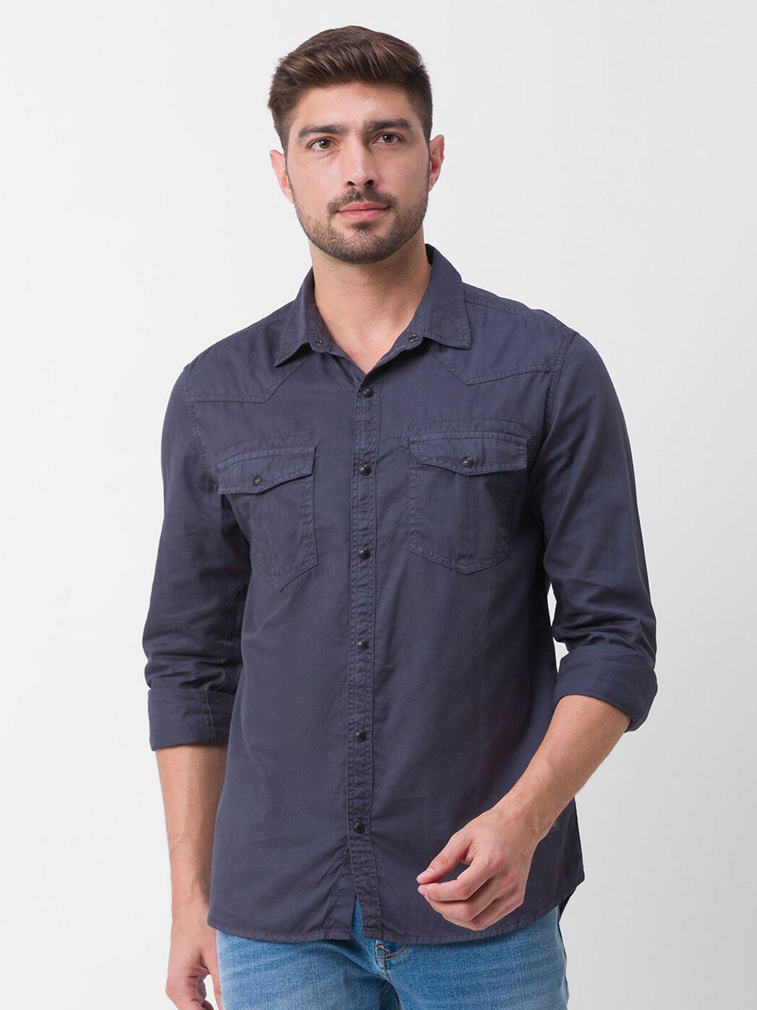 spykar-men-grey-slim-fit-casual-shirt