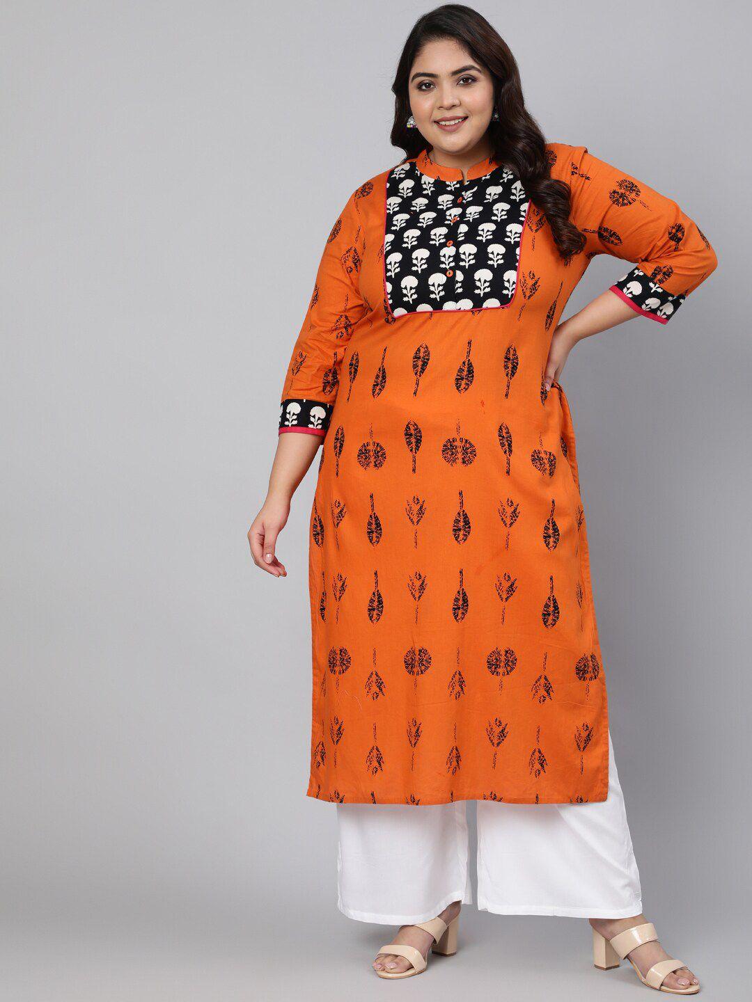jaipur-kurti-women-orange-&-black-ethnic-motifs-printed-kurta