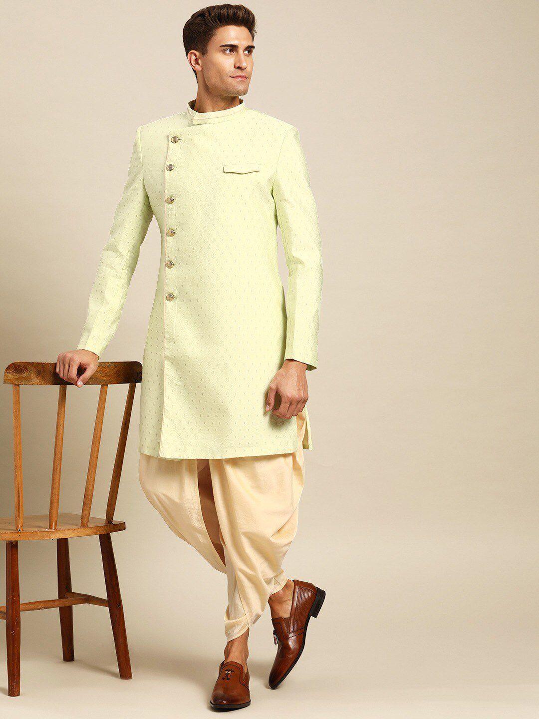 kisah-men-green-printed-cotton-sherwani