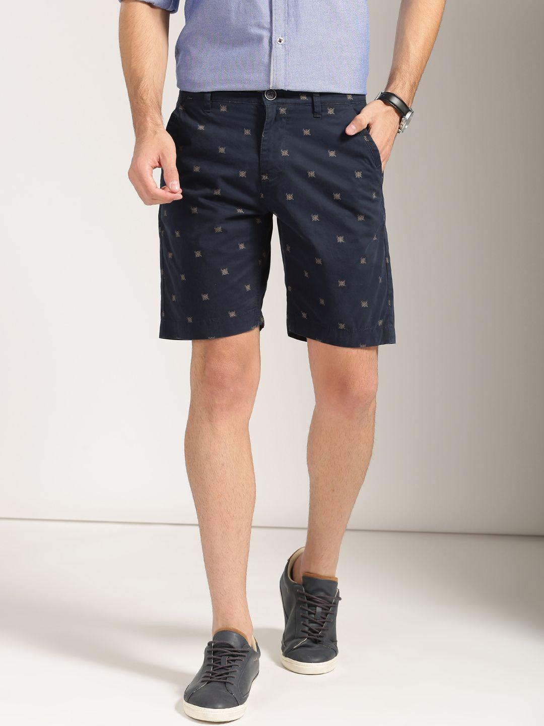 Harvard Men Navy Blue Printed Regular Fit Chino Shorts