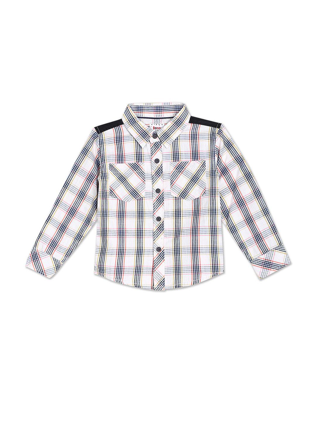 Donuts Boys White Checked Casual Shirt