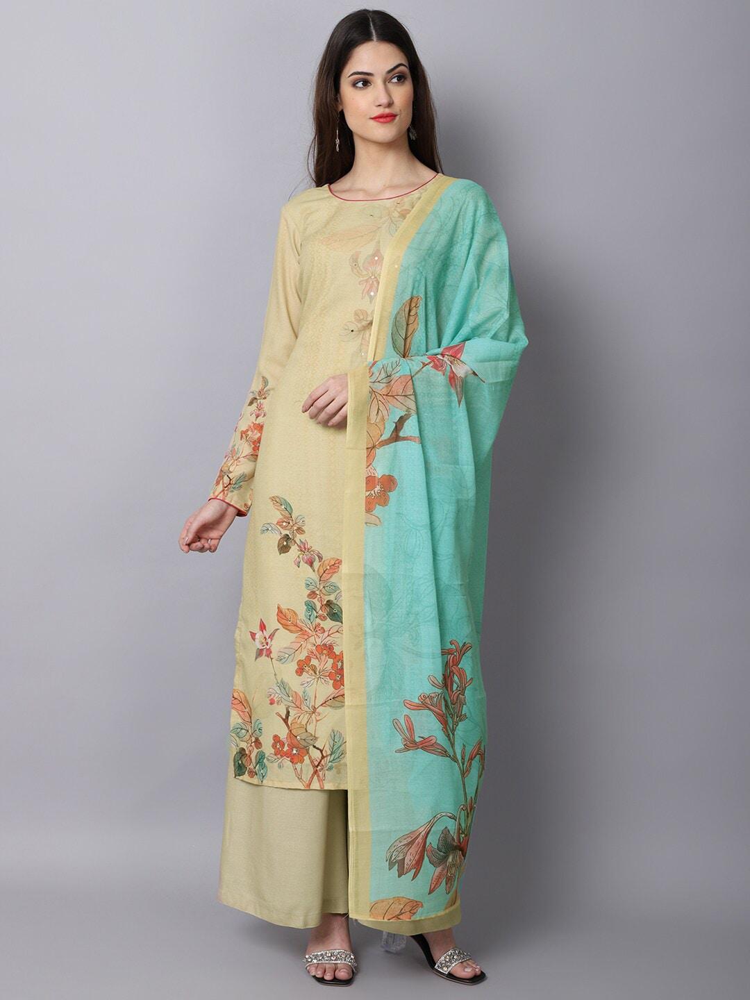 Stylee LIFESTYLE Yellow Pure Cotton Unstitched Dress Material