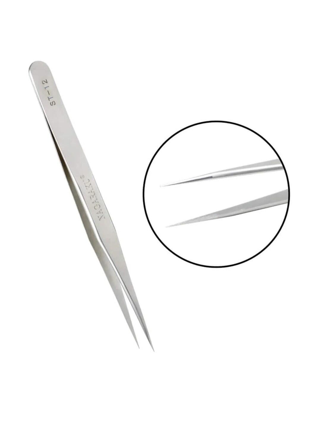 NAGARAKU False Eyelash ST-12 Stainless Steel Non-Magnetic 3D Accurate Tweezers - Silver