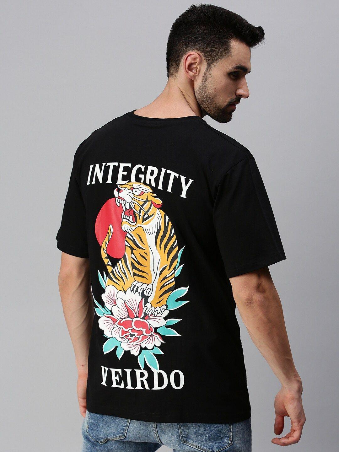 veirdo-men-black-&-french-middle-red-purple-floral-printed-raw-edge-oversized--t-shirt