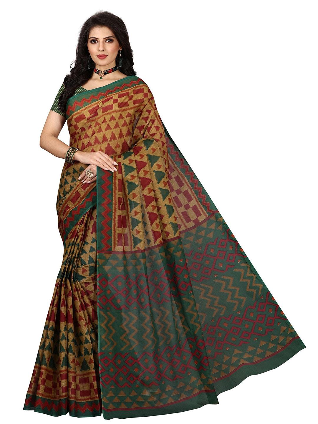 shanvika-brown-&-green-pure-cotton--block-print-saree