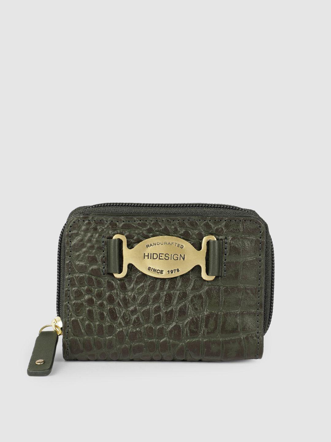 Hidesign Women Olive Green Animal Textured Leather Two Fold Wallet