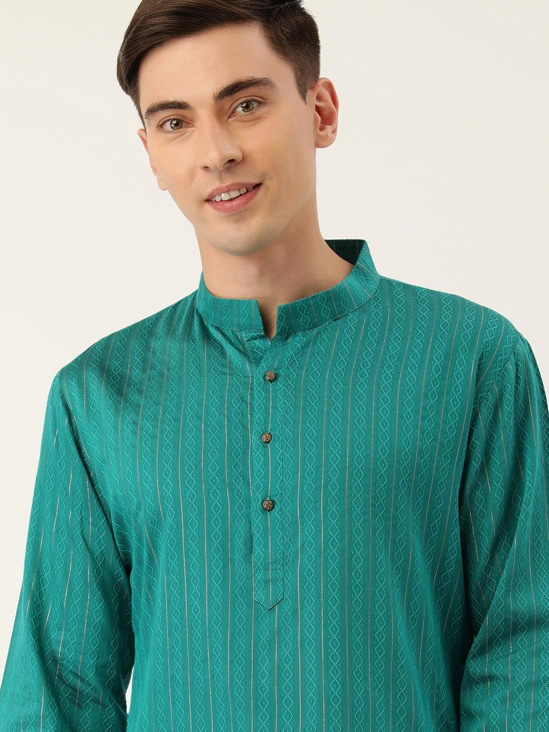 swagg-india-men-teal-green-geometric-embroidered-thread-work-kurta