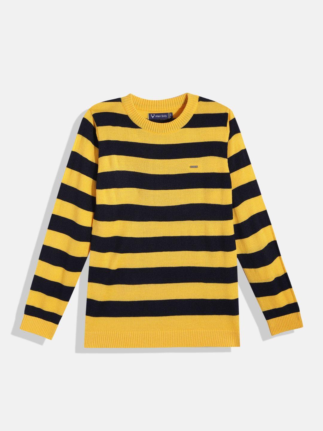 Allen Solly Junior Boys Mustard Yellow & Navy Blue Striped Pullover