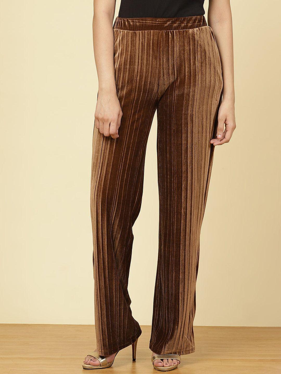 lakshita-women-beige-striped-high-rise-trousers