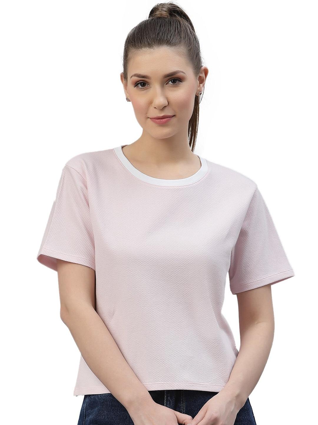 Nimble Women Pink Drop-Shoulder Sleeves T-shirt