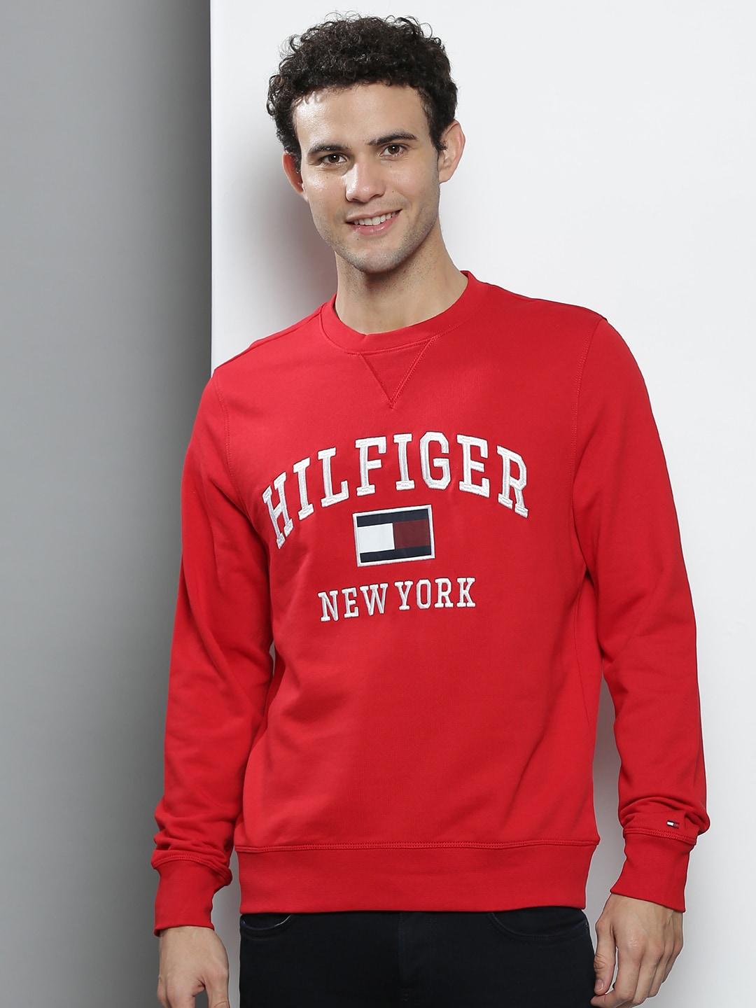 Tommy Hilfiger Men Red & White Brand Logo Printed Cotton Sweatshirt