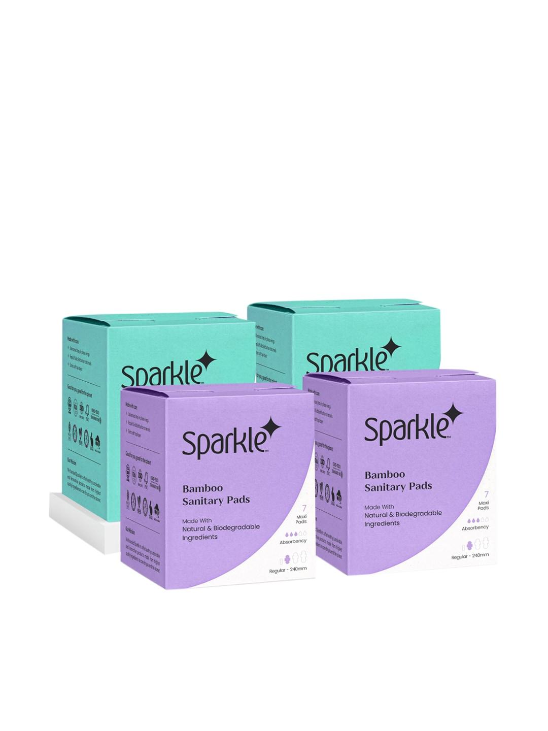 Sparkle Pack of 4 Bamboo Sanitary Pads- Regular 240mm & Large 280mm-2 Pack Each