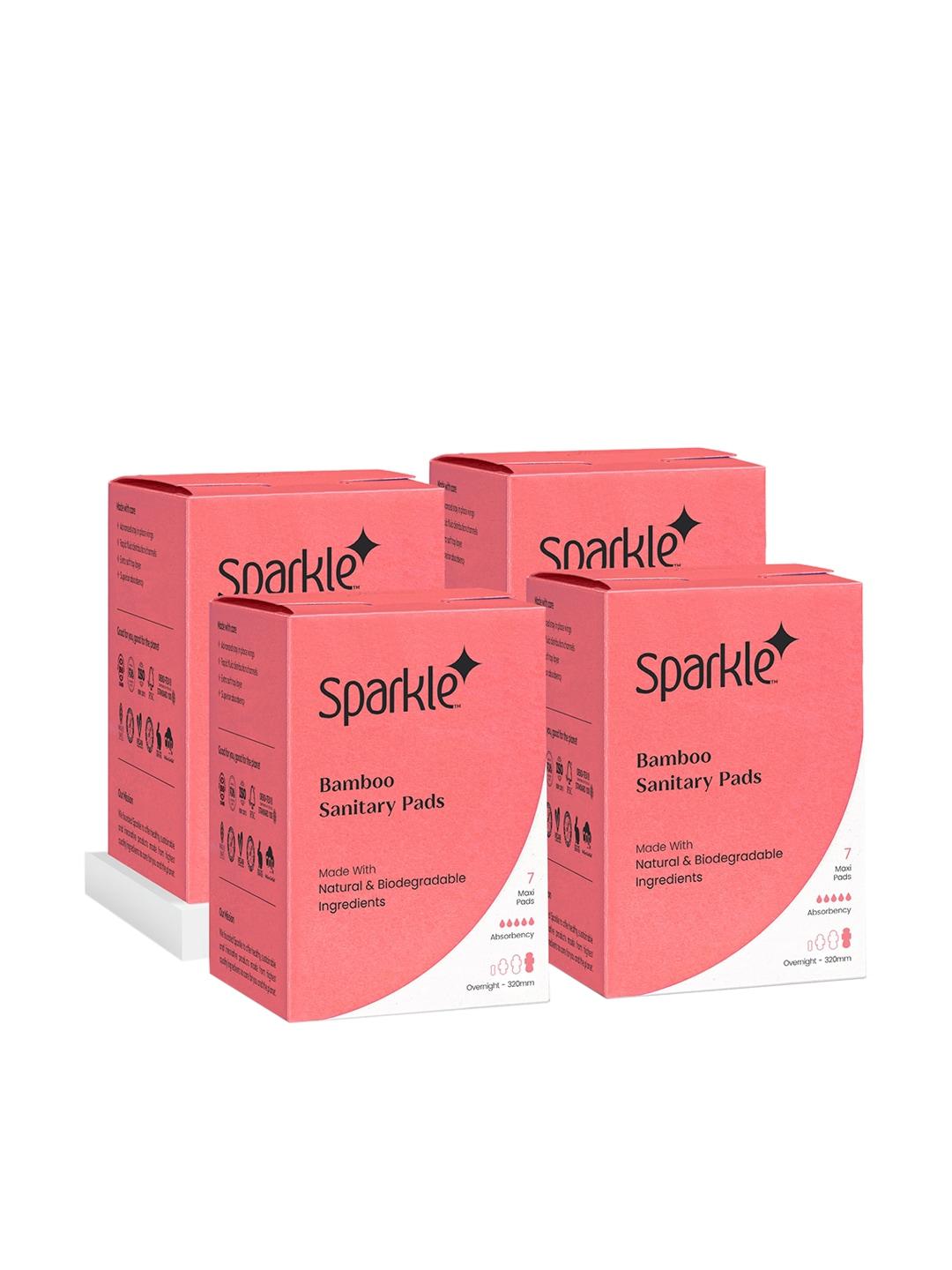 Sparkle Set of 4 Cruelty-Free & Vegan Overnight Bamboo Sanitary Pads - 7 Maxi Pads Each