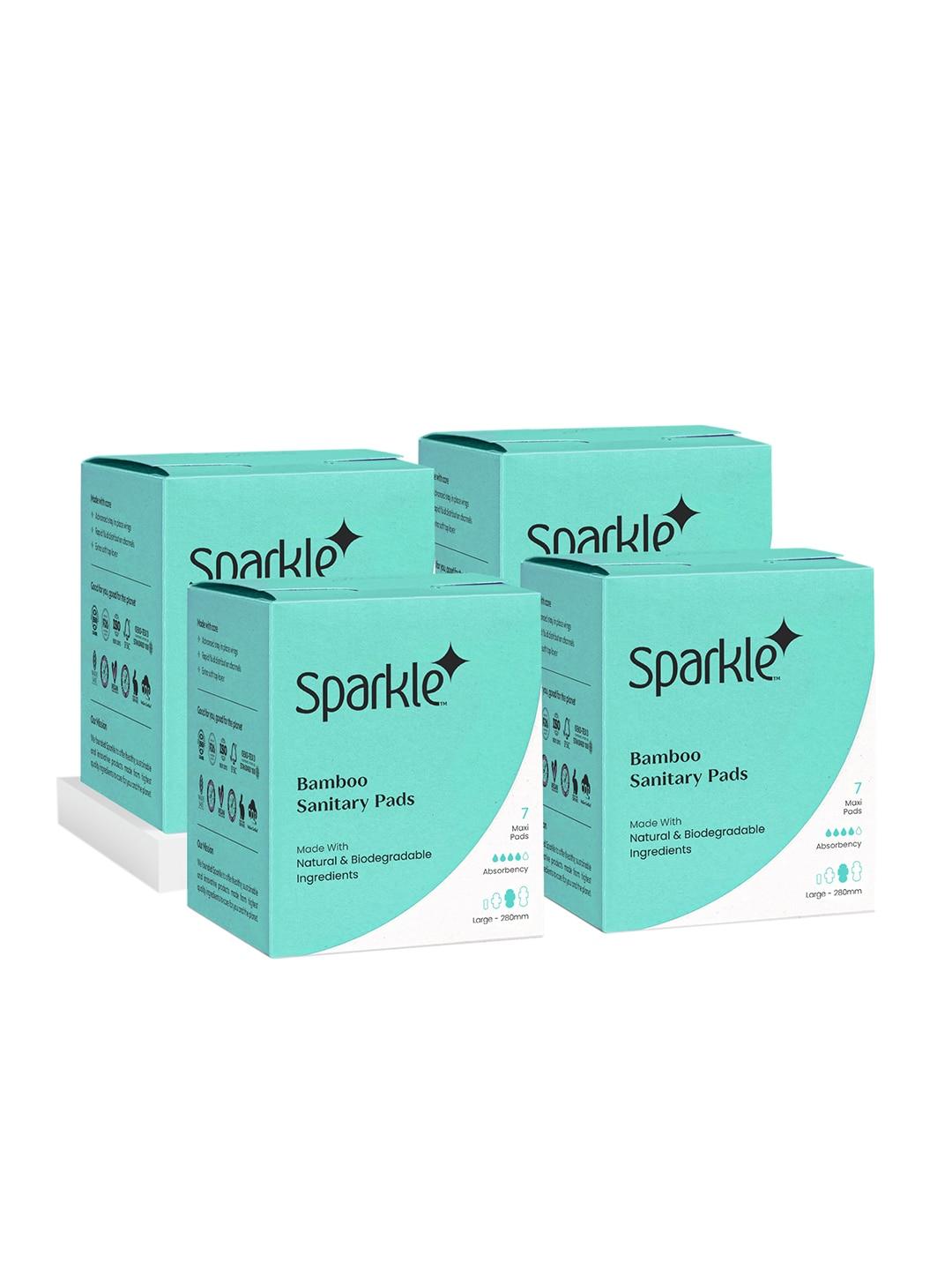 Sparkle Set of 4 Cruelty-Free & Vegan Large Bamboo Sanitary Pads - 7 Maxi Pads Each