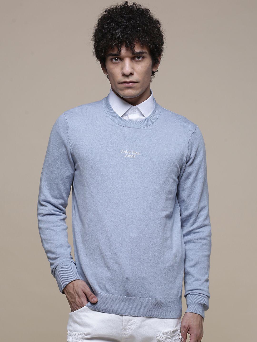 Calvin Klein Jeans Men Blue Brand Logo Printed Pullover Sweater