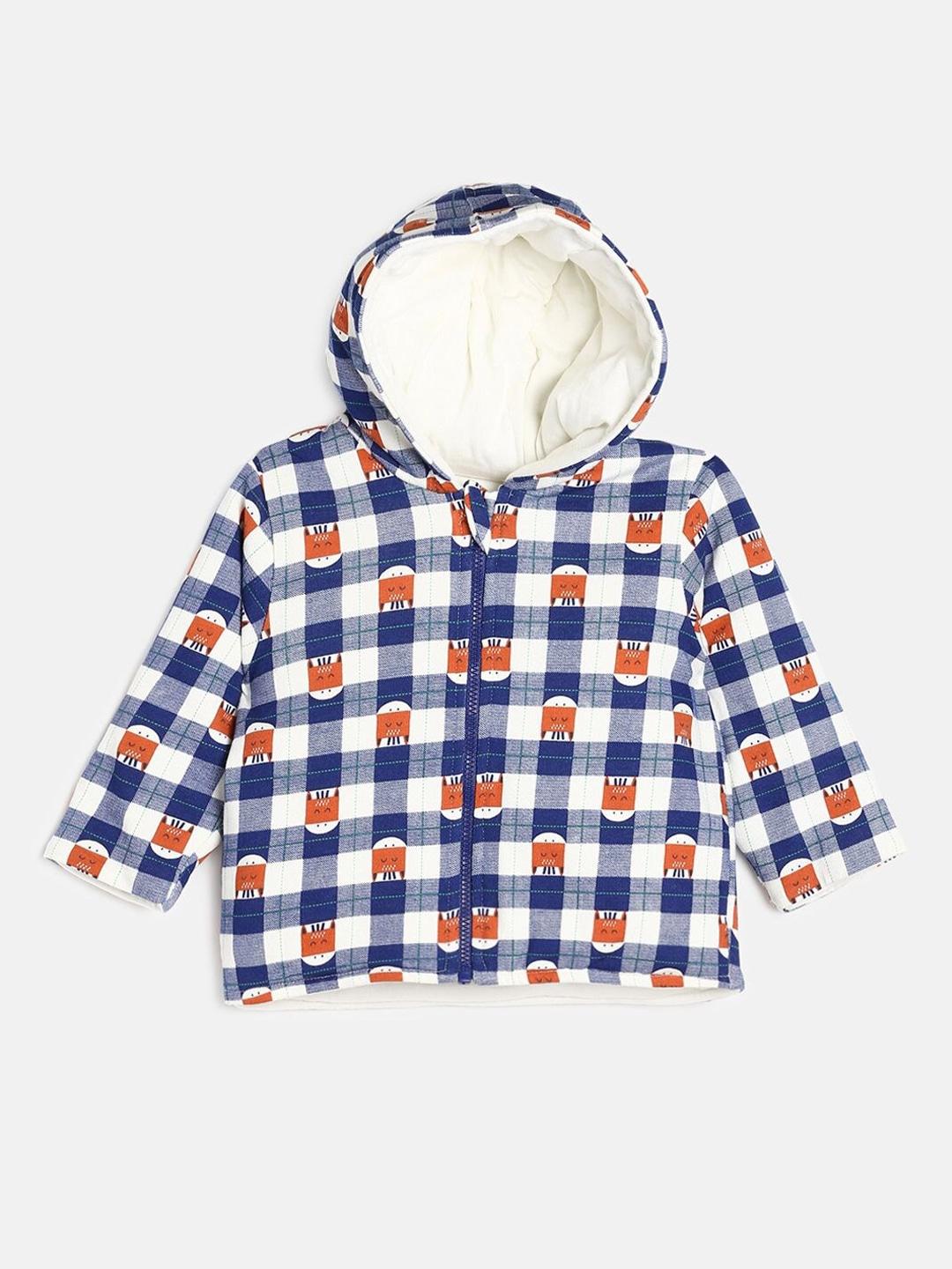 MINI KLUB Boys Navy Blue Checked Crop Bomber with Patchwork Jacket