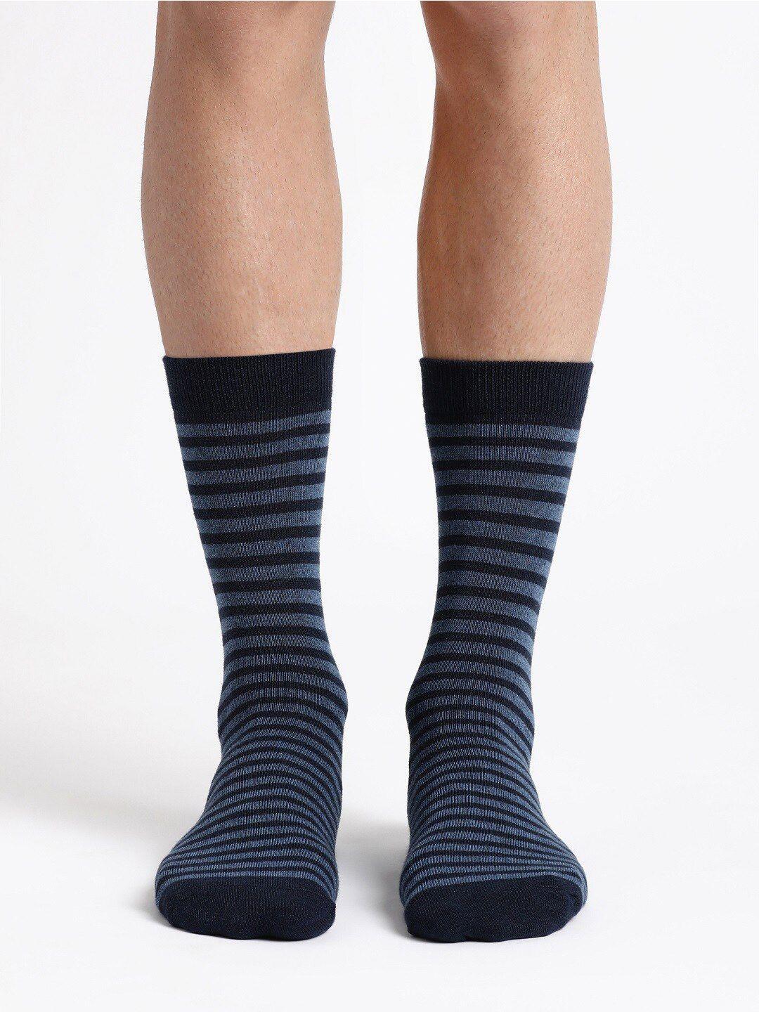 Jockey Men Navy Blue Striped Printed Calf-Length Socks