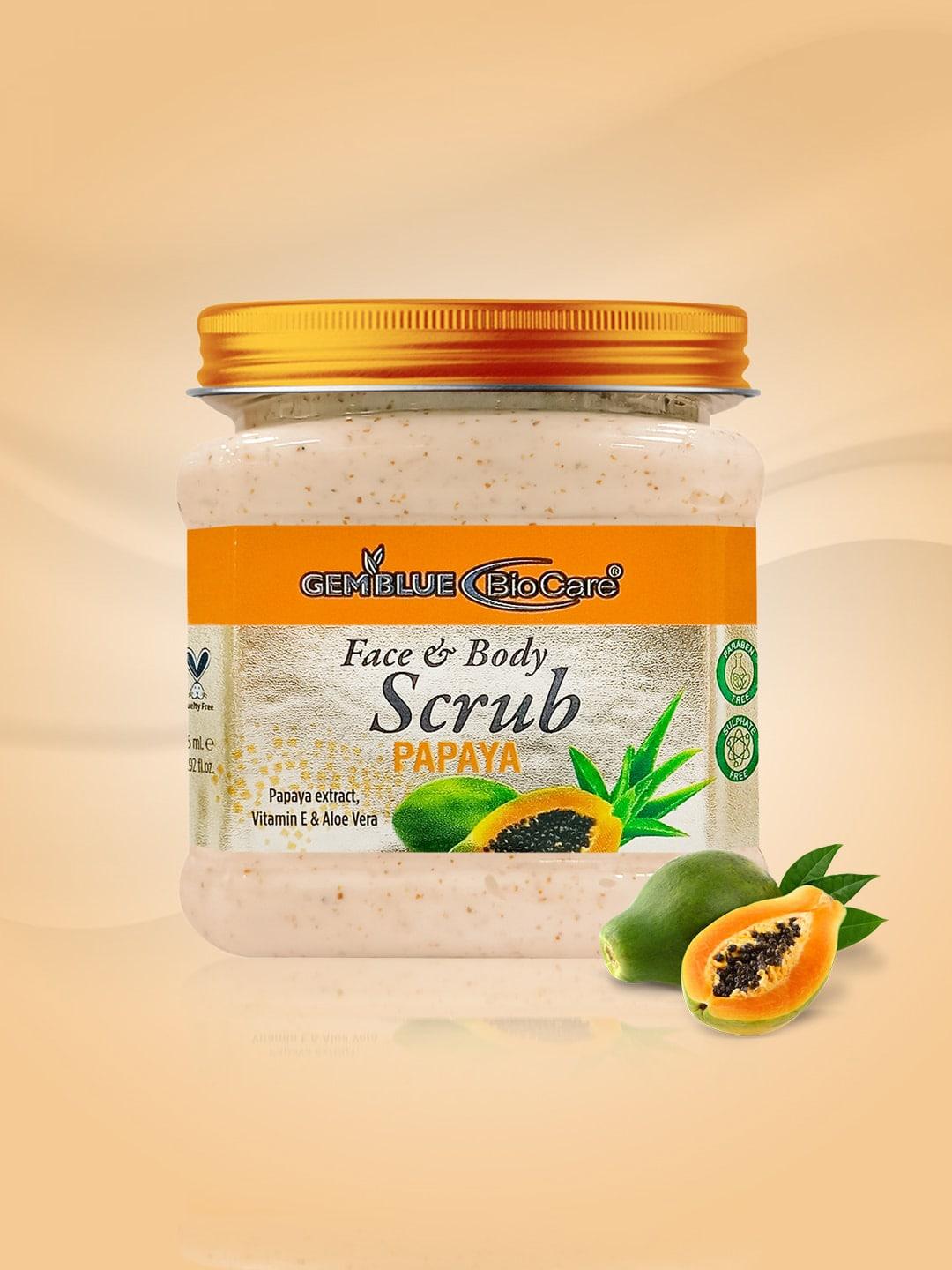 GEMBLUE BioCare Paraben Free Papaya Face & Body Scrub with Vitamin E & Aloe Vera - 385 ml