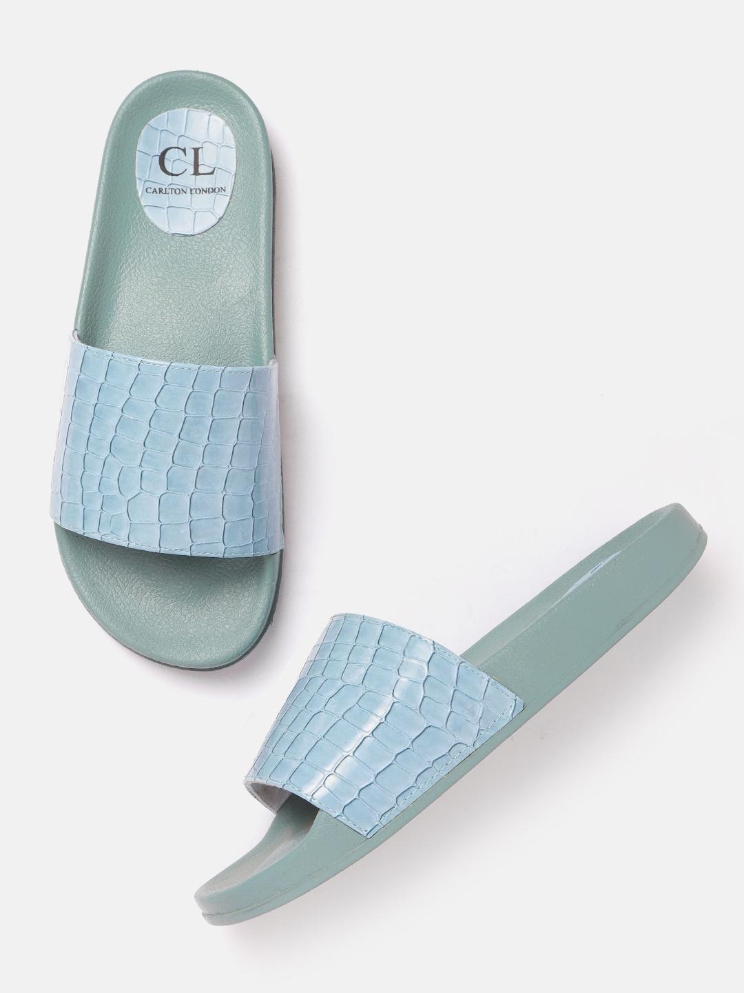 Carlton London Women Blue Croc- Textured Open Toe Flats