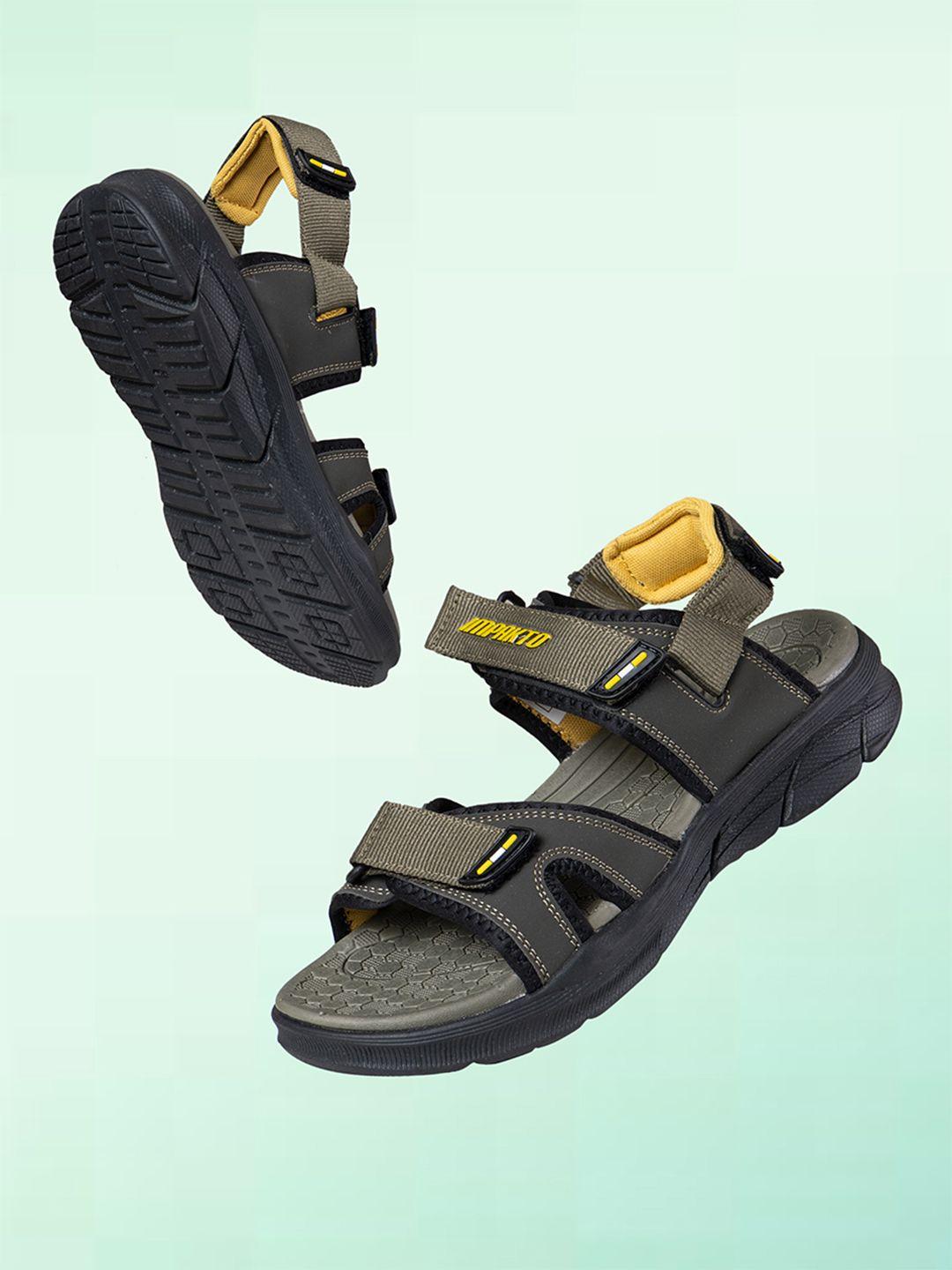 IMPAKTO Men Olive Green & Black Solid Sports Sandals