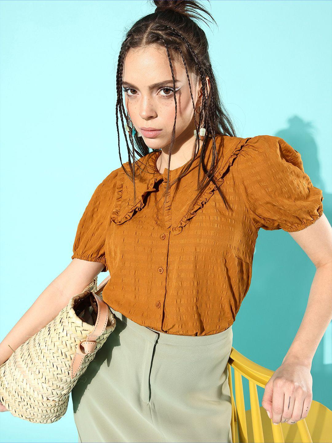 4wrd-by-dressberry-women-chic-brown-textured-statement-collar-shirt