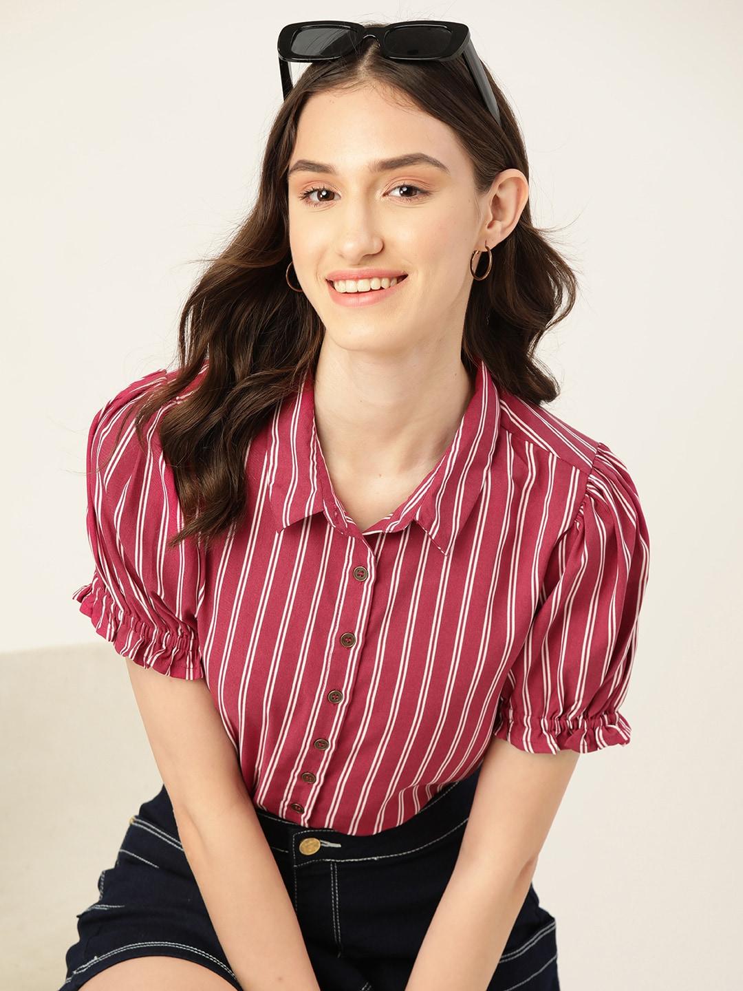 dressberry-women-striped-puff-sleeves-shirt-style-top