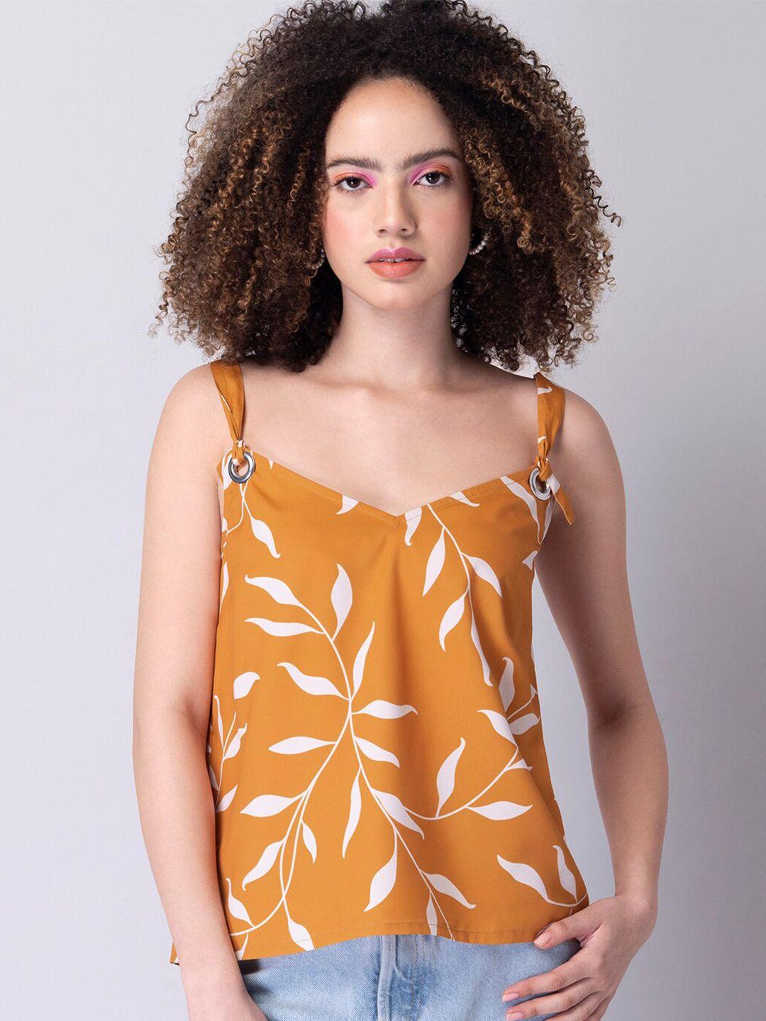 faballey-orange-&-white-floral-print-crepe-top