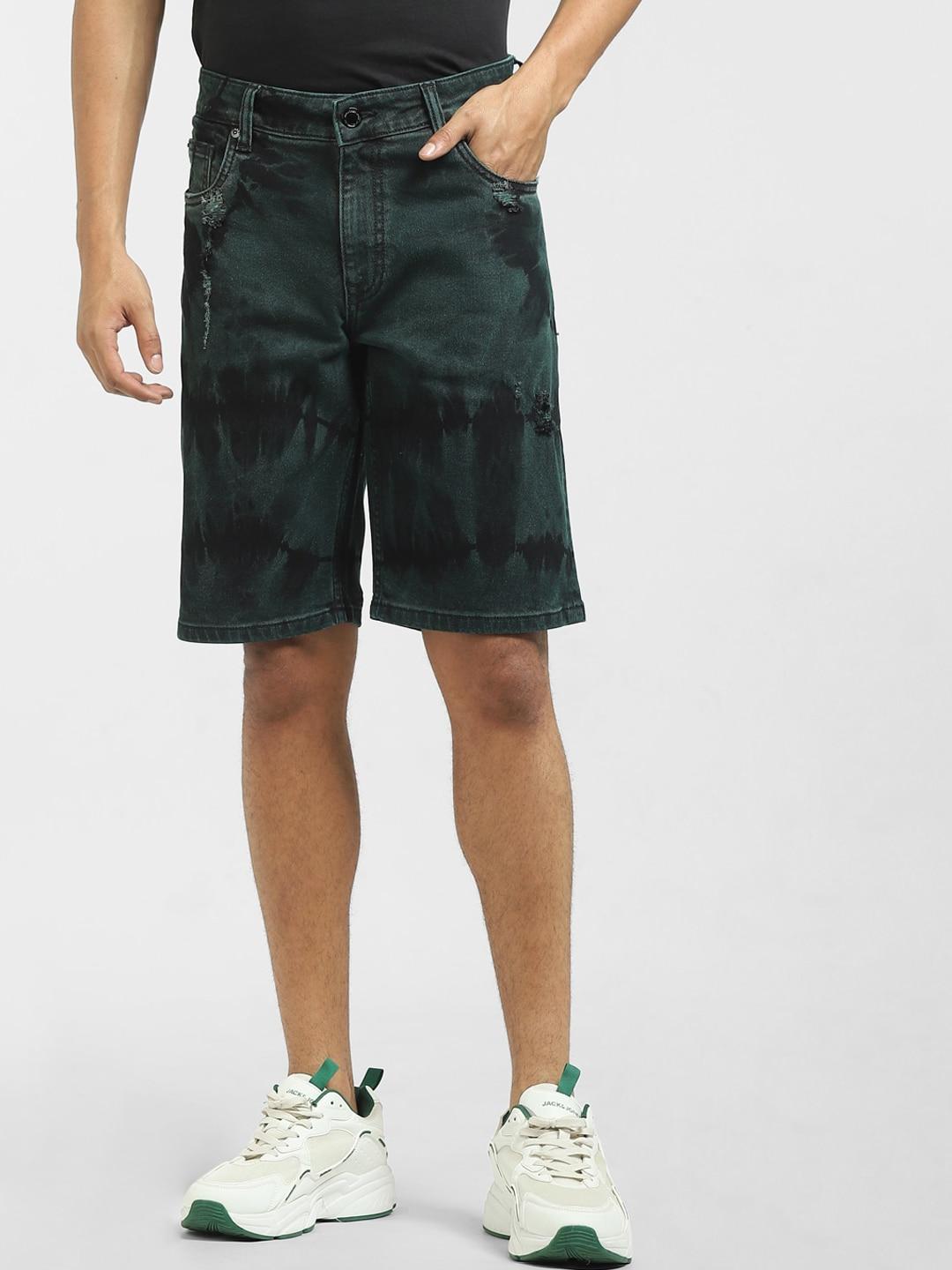 Jack & Jones Men Green Regular Fit Low-Rise Denim Shorts
