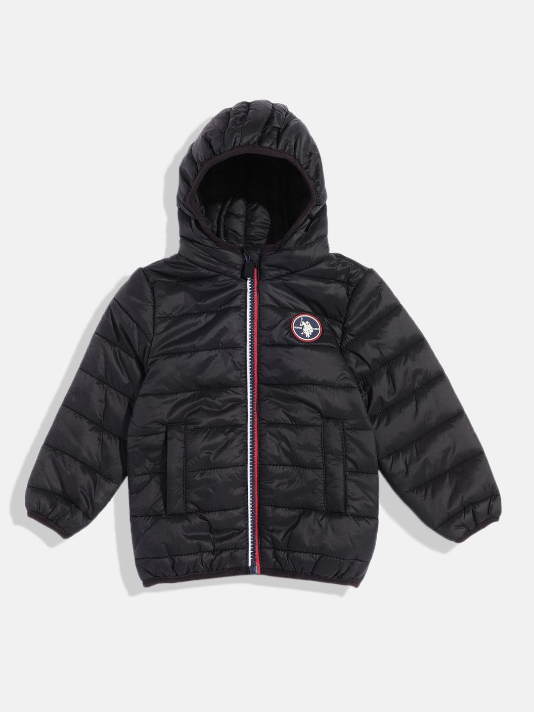 U.S. Polo Assn. Kids Boys Solid Hooded Puffer Jacket With Brand Logo Applique Detail