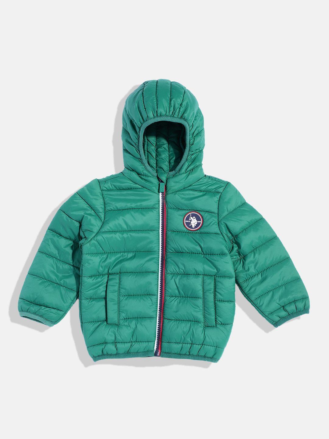 U.S. Polo Assn. Kids Boys Solid Hooded Puffer Jacket With Brand Logo Applique Detail