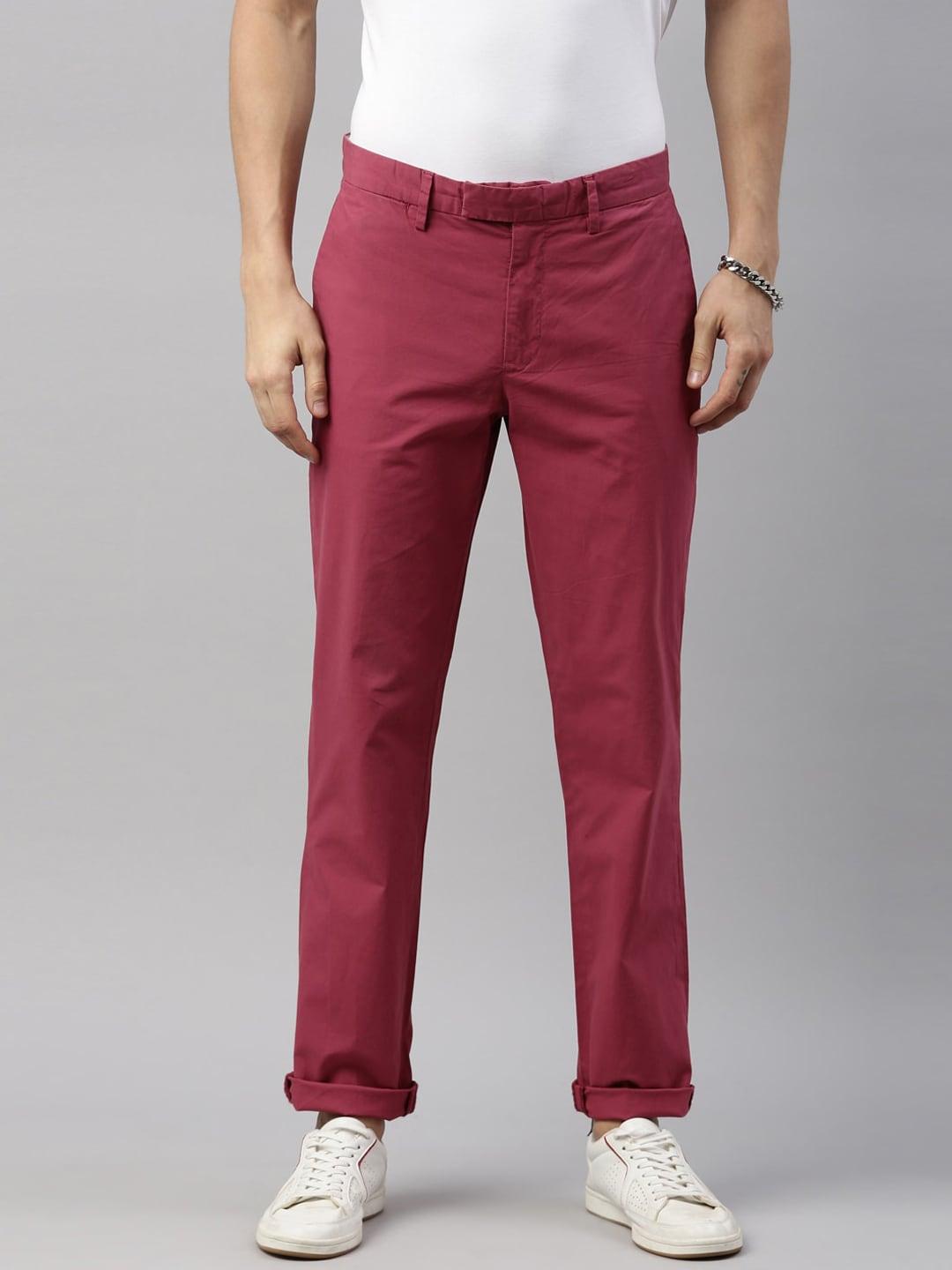 breakbounce-men-red-solid-comfort-fit-100%-cotton-trousers