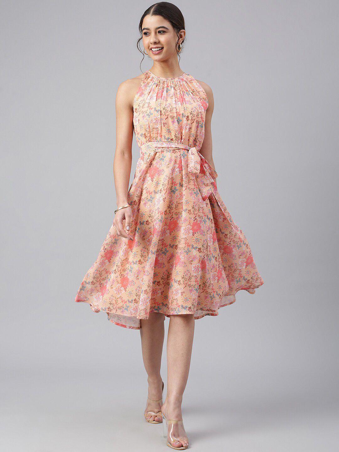 janasya-women-peach-georgette-floral-print-a-line-western-dress