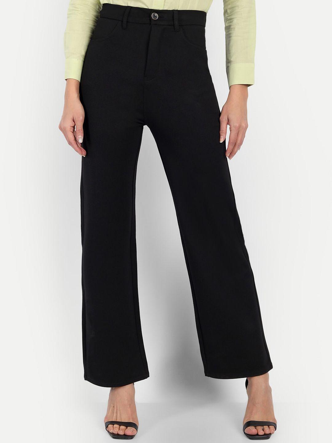 Next One Women Black Straight Fit High-Rise Easy Wash Trousers