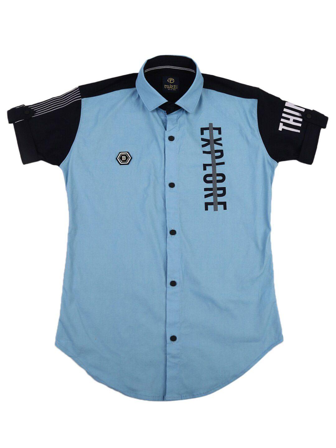 V-Mart Kids-Boys Blue  Imported Spread Collar Casual Shirt