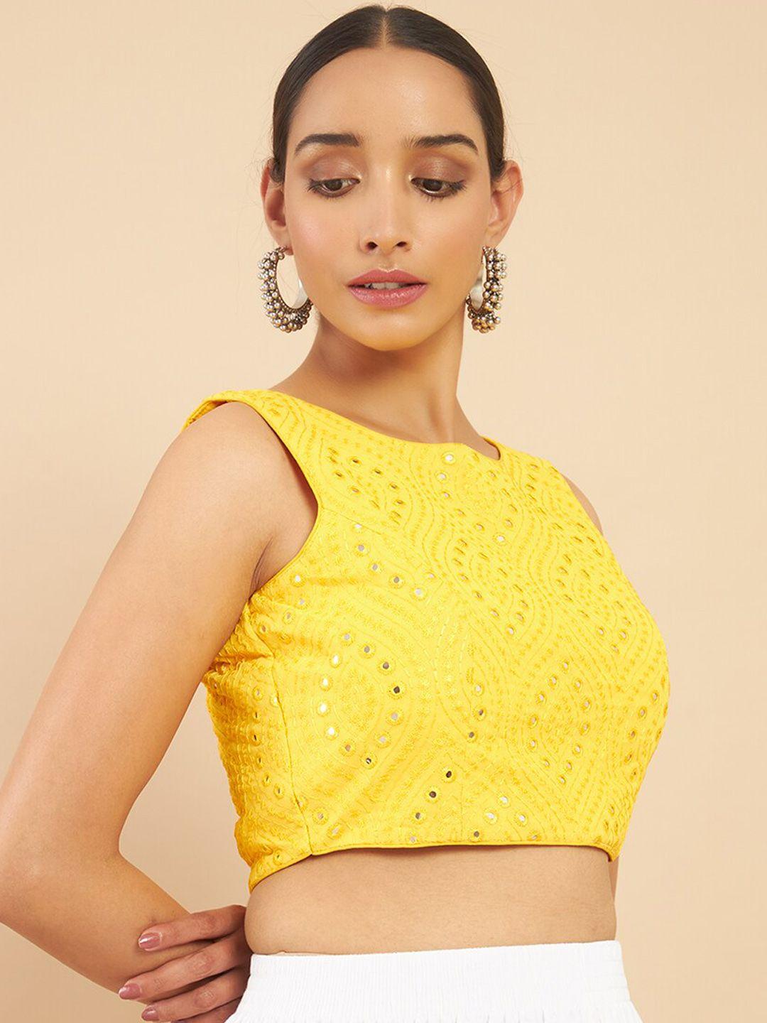 soch-women-yellow-embroidered-&-mirror-work-saree-blouse
