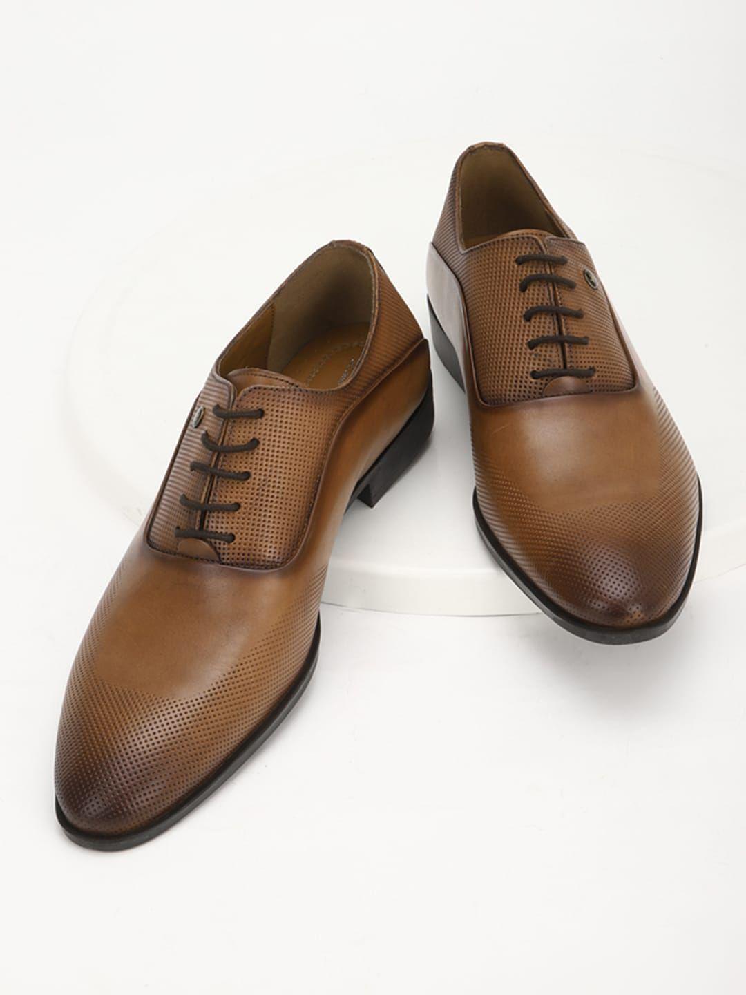 Louis Philippe Men Brown Textured Leather Formal Oxford Shoes
