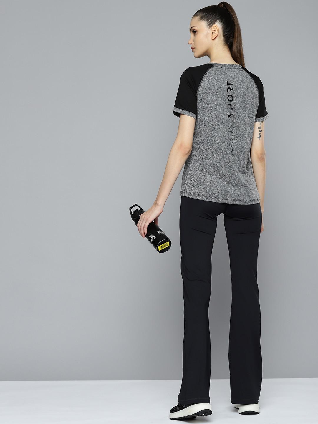 alcis-women-grey-melange-&-black-slim-fit-t-shirt