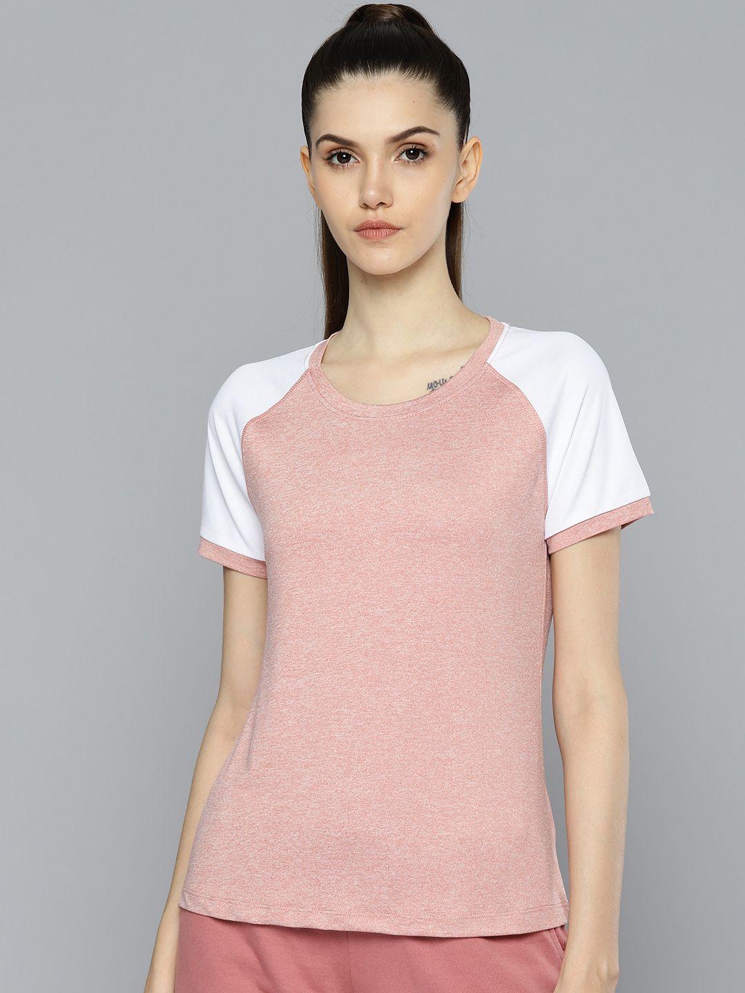 alcis-women-pink-&-white-slim-fit-t-shirt