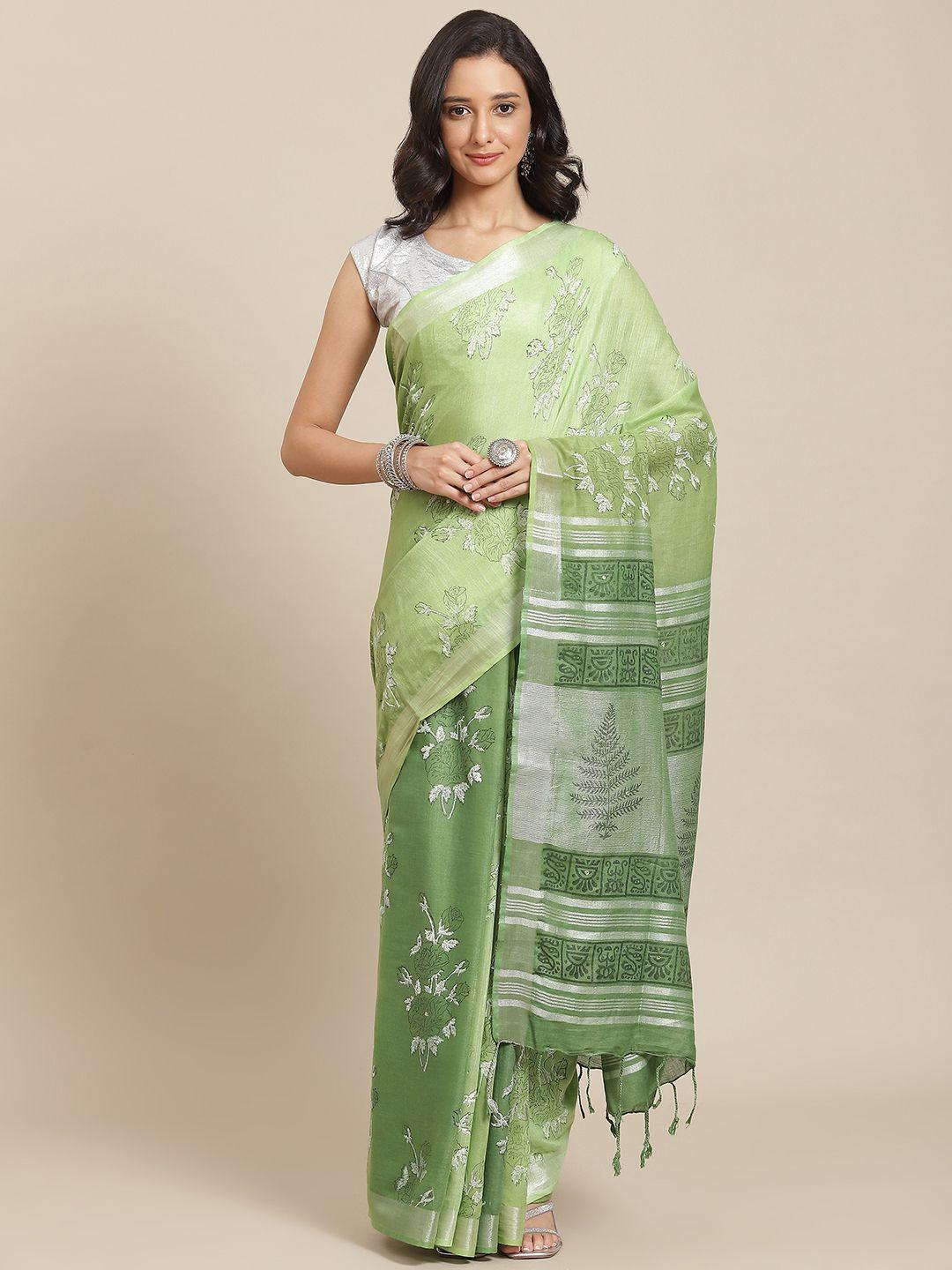 swatika-green-floral-zari-linen-blend-bhagalpuri-saree