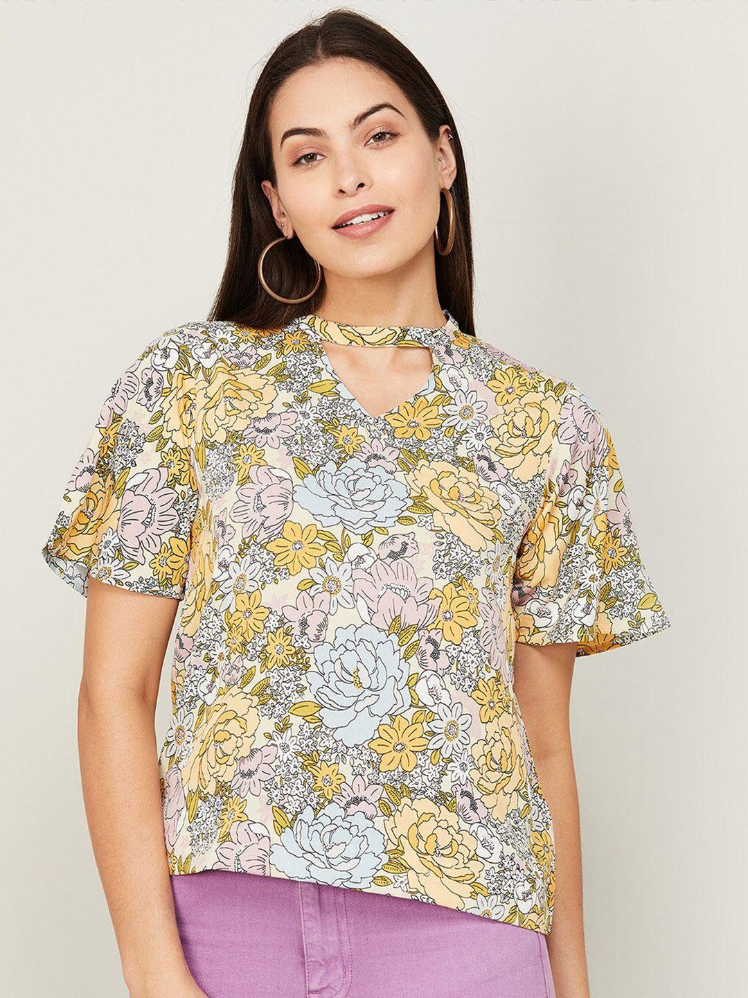 fame-forever-by-lifestyle-yellow-&-white-floral-print-choker-neck-top