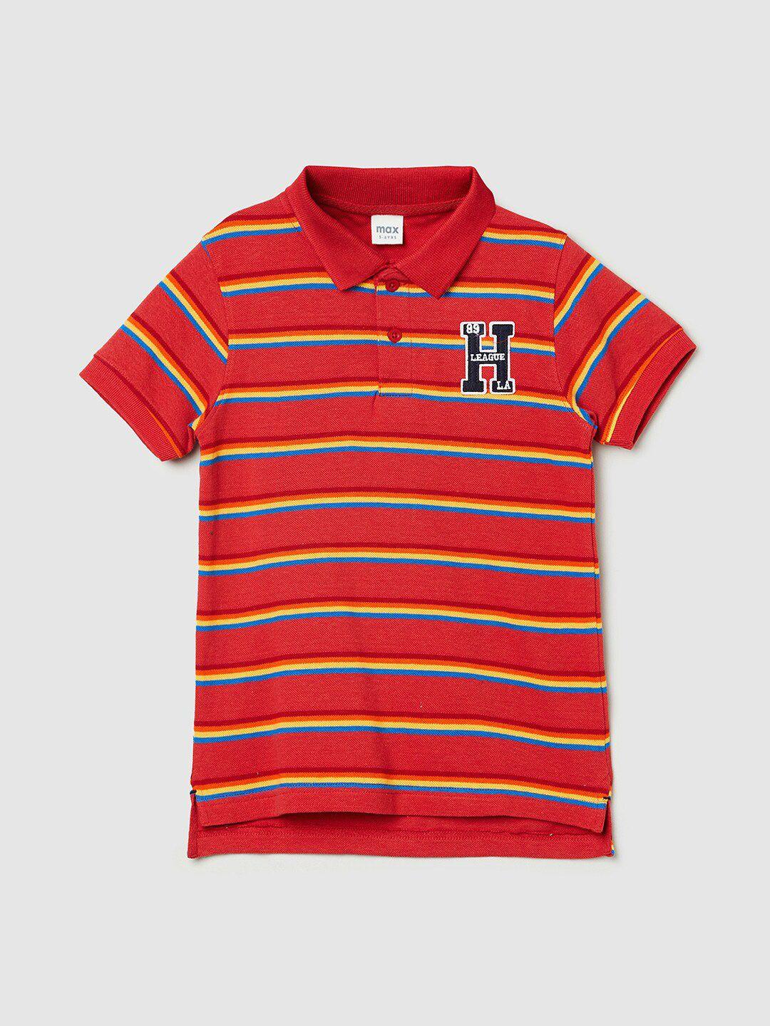 max Boys Red Striped Polo Collar Applique T-shirt