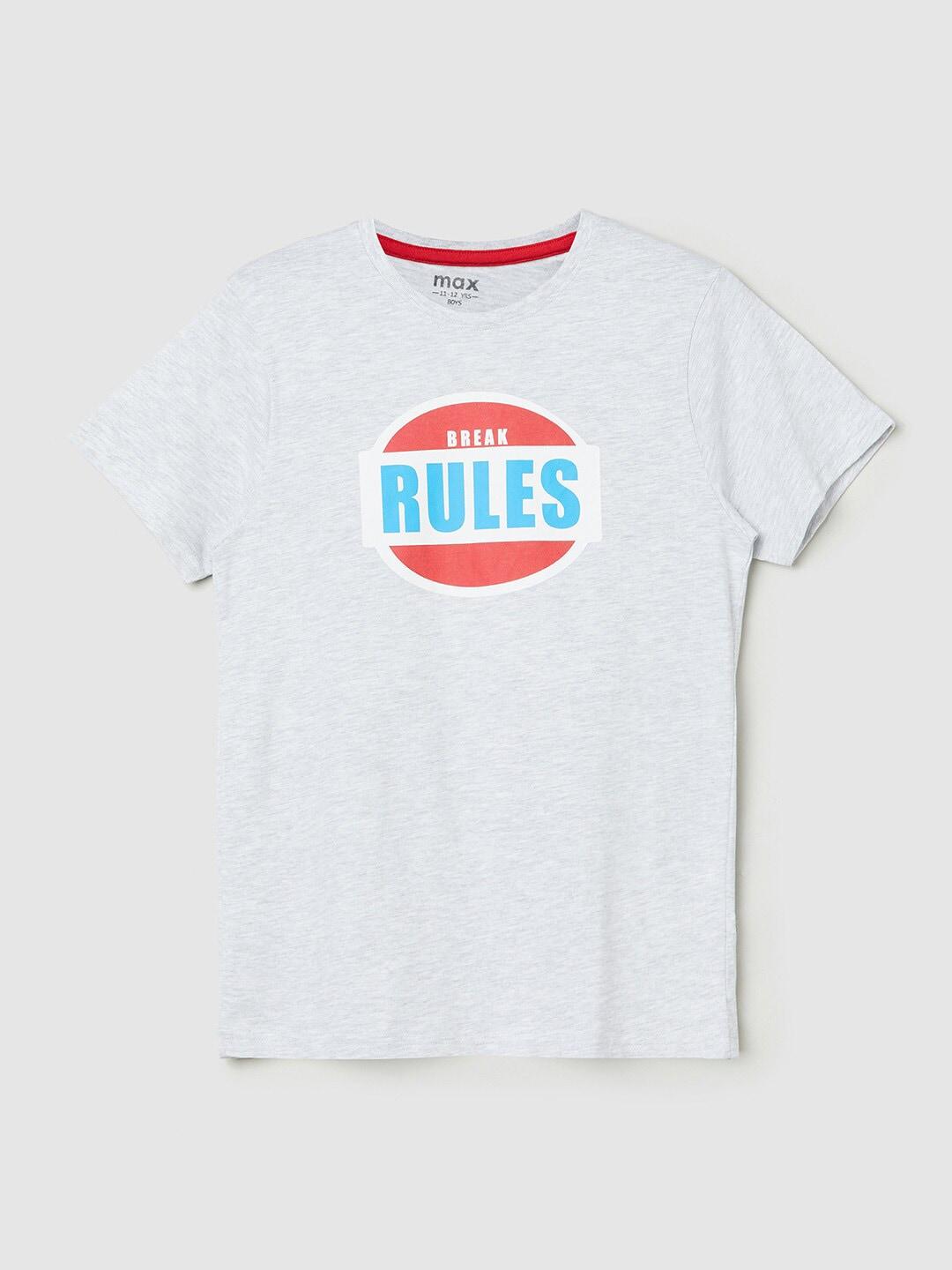 max Boys Blue Typography Printed Applique T-shirt