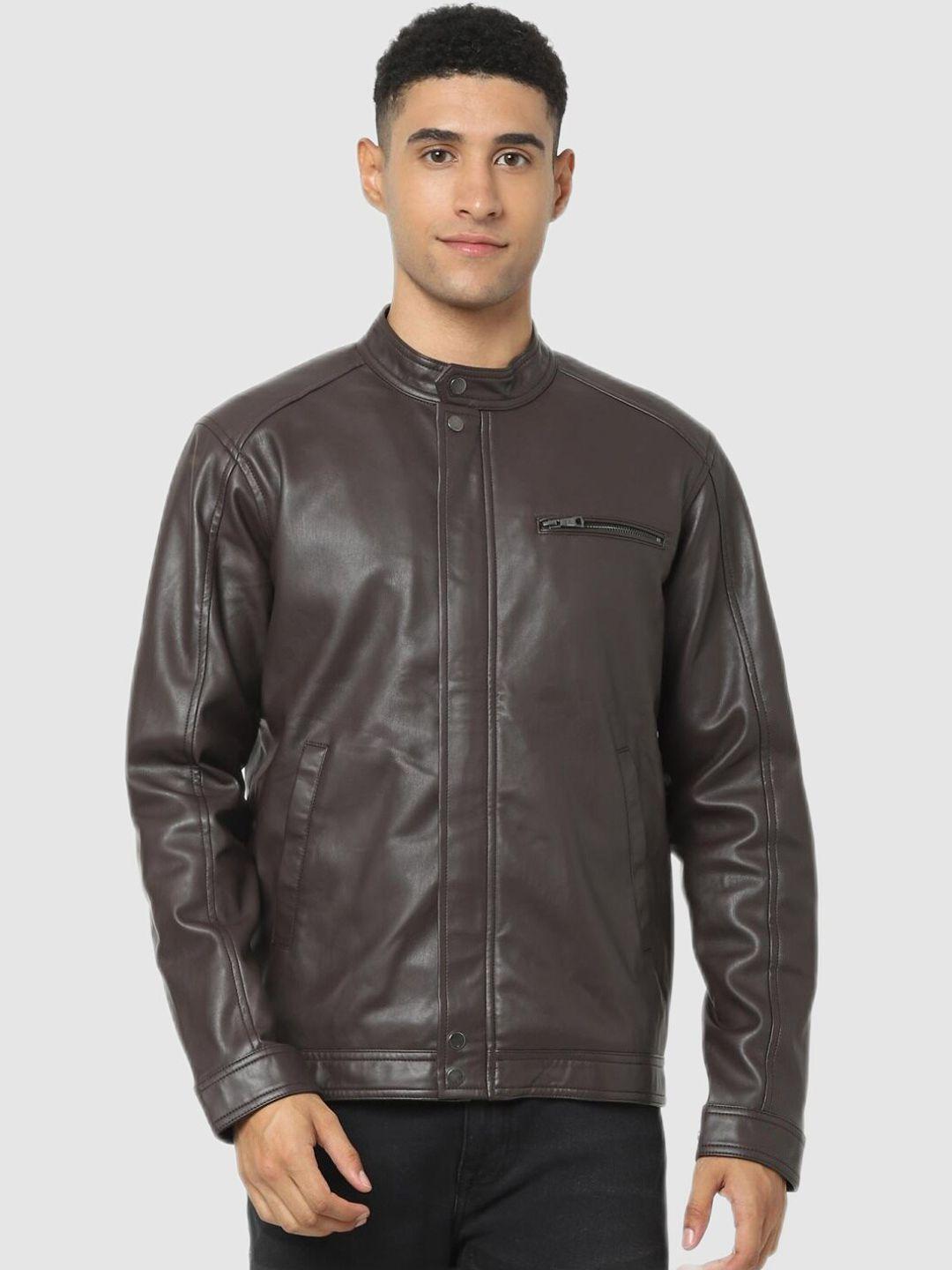 celio-men-coffee-brown-solid-biker-jacket