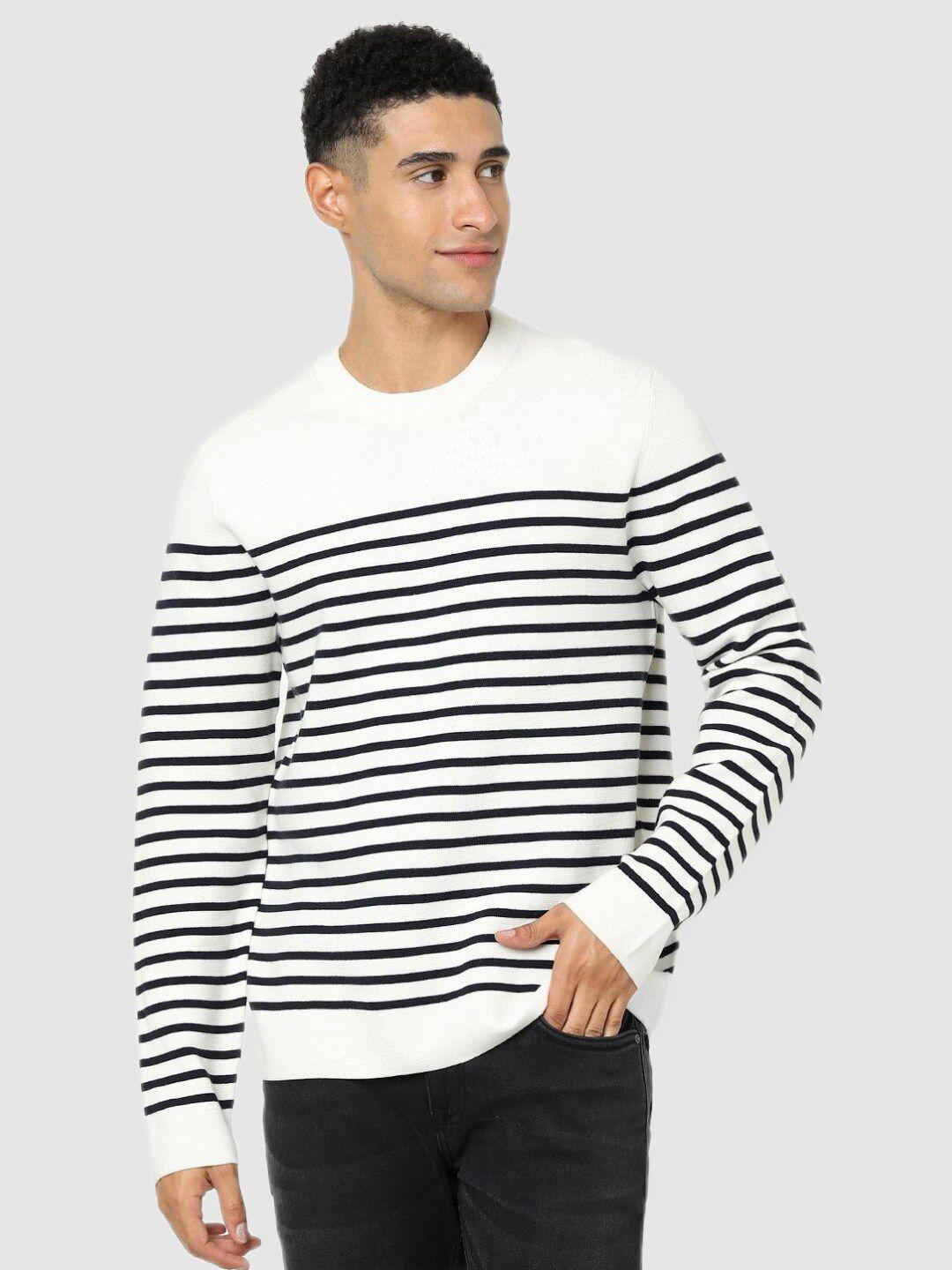 celio-men-white-&-black-striped-pullover