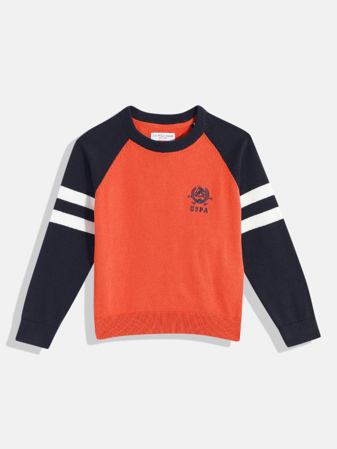 U S Polo Assn Kids Boys Orange Raglan Sleeves Pullover